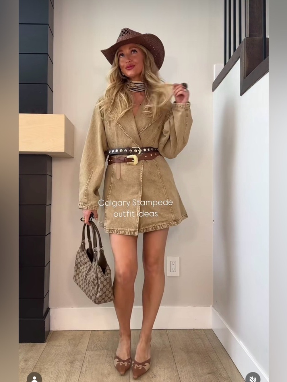 Lioness Tan Brown Denim Trench Coat